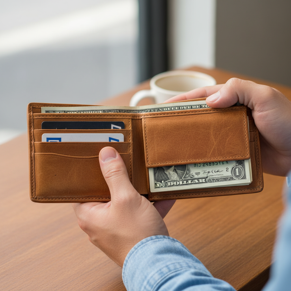 Handcrafted Tan Leather Bifold Wallet - Image 2