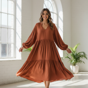 Terracotta Flowy Midi Dress